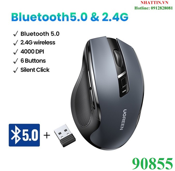 Chuột không dây 2,4Ghz và Bluetooth dùng cho máy tính, laptop Ugreen 90855 cao cấp
