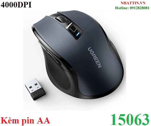 Chuột không dây Ultra Silent 2.4Ghz, chuột công thái học 5 cấp độ 4000DPI Ugreen 15063 cao cấp (kèm pin)