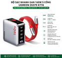 Củ sạc nhanh 160W GaN 5 cổng USB-C x4, USB-A x1 có màn LCD hiển thị Ugreen 35379/X774 cao cấp