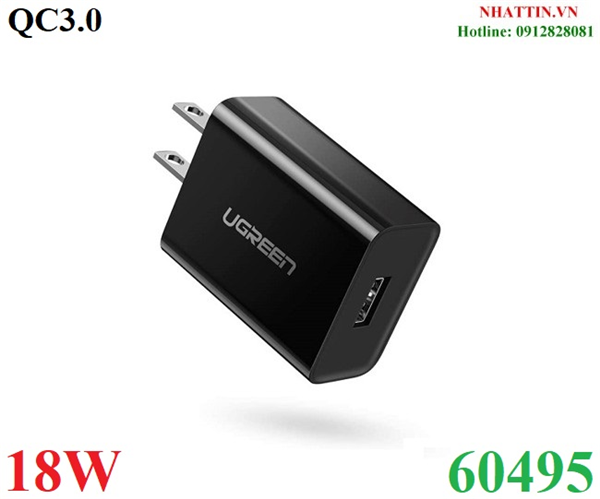 Củ sạc nhanh 18W chuẩn USB Type-C hỗ trợ QC 3.0 Ugreen 60495 cao cấp (Đen)