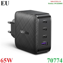 Củ sạc nhanh 65W GaN 4 cổng, 3 USB Type-C và 1 USB Type-A Hỗ trợ QC4+, PD3.0 Ugreen 70774 cao cấp (EU)