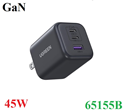 Củ sạc nhanh GaN 45W 3 cổng USB-C x2, USB-A Hỗ trợ QC4+, PD3.0 Ugreen 65155B/X527 cao cấp (US Plug)