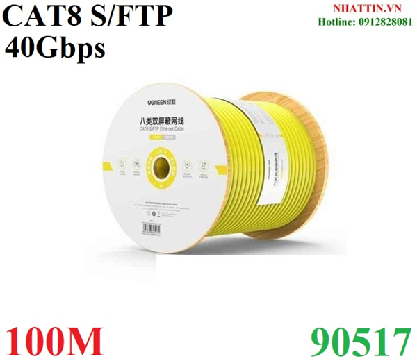Cuộn cáp mạng Cat8 S/FTP băng thông 40GB 22AWG 8 lõi đồng 0.62mm 2000Mhz dài 100M Ugreen 90517 cao cấp (NW151 Màu Vàng)