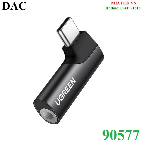 Đầu chuyển âm thanh USB Type-C to 3.5mm AUX có DAC Stereo Mic HiFi bẻ góc 90 độ Ugreen 90577 cao cấp