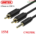 Dây cáp âm thanh 3.5mm ra 2 hoa sen RCA dài 15M Unitek C9025BK cao cấp