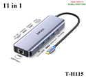 Dây chuyển đổi có chipset USB-C sang 2xHDMI+VGA+RJ45 gigabit+3xUSB3.0+PD+SF/TF+3.5AV màu ghi dài 17cm JASOZ T-H115 cao cấp