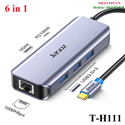 Dây chuyển đổi có chipset USB-C sang HDMI+RJ45 gigabit+3xUSB3.0+PD màu ghi dài 17cm JASOZ T-H111 cao cấp