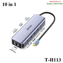 Dây chuyển đổi có chipset USB-C sang HDMI+VGA+RJ45 gigabit+3xUSB3.0+PD+SF/TF+3.5AV màu ghi dài 17cm JASOZ T-H113 cao cấp