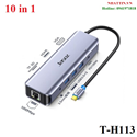 Dây chuyển đổi có chipset USB-C sang HDMI+VGA+RJ45 gigabit+3xUSB3.0+PD+SF/TF+3.5AV màu ghi dài 17cm JASOZ T-H113 cao cấp