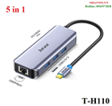 Dây chuyển đổi có chipset USB-C sang Lan RJ45 gigabit+3xUSB3.0+PD màu ghi dài 17cm JASOZ T-H110 cao cấp