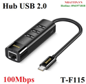 Dây chuyển đổi có chipset USB-C sang RJ45 100Mbps kèm 3 cổng USB 2.0 dài 20cm JASOZ T-F115 cao cấp