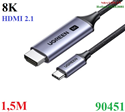 Dây chuyển đổi USB-C sang HDMI 2.1 8K@60Hz HDR màu xám dài 1.5m Ugreen 90451 cao cấp