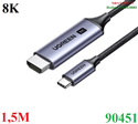 Dây chuyển đổi USB-C sang HDMI 8K màu xám dài 1.5m Ugreen 90451 cao cấp