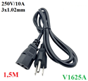 Dây Nguồn 3 Chấu (2 Dẹt 1 Tròn) dài 1,5M lõi 3*1.02mm 250V/10A V1625A loại tốt