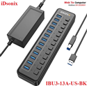 Hub chia USB 3.0 ra 13 cổng 5Gbps dài 1.9M iDsonix IBU3-13A-US-BK cao cấp (kèm nguồn 12v/5a)