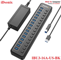 Hub chia USB 3.0 ra 16 cổng 5Gbps dài 1M iDsonix IBU3-16A-US-BK cao cấp (kèm nguồn 12v/6.5a)