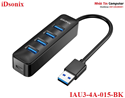 Hub chia USB 3.0 ra 4 cổng 5Gbps dài 15cm iDsonix IAU3-4A-015-BK cao cấp