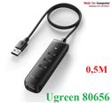 Hub chia USB 3.0 ra 4 cổng dài 0,5M chính hãng Ugreen 80656 cao cấp (Micro USB cấp nguồn)