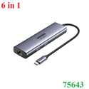 Hub chuyển đổi 6 in 1 USB-C sang Displayport, USB 3.0 x3, Lan Gigabit, sạc PD 100W hỗ trợ 4K/60Hz Ugreen 75643 cao cấp
