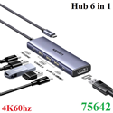 Hub chuyển đổi 6 in 1 USB-C sang Displayport, USB-A 3.0 x3, USB-C x1, sạc PD 100W hỗ trợ 4K/60Hz Ugreen 75642 cao cấp