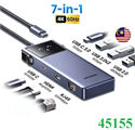 Hub USB Type-C Robogan 7 trong 1 ra HDMI, USB, Lan 1Gbps, Sạc PD 100W Ugreen 45515 cao cấp