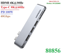 Hub USB Type-C sang HDMI 4K, USB 3.0, SD/TF, sạc PD 100W, 40Gbps cho MacBook Ugreen 80856 cao cấp (Vỏ nhôm)