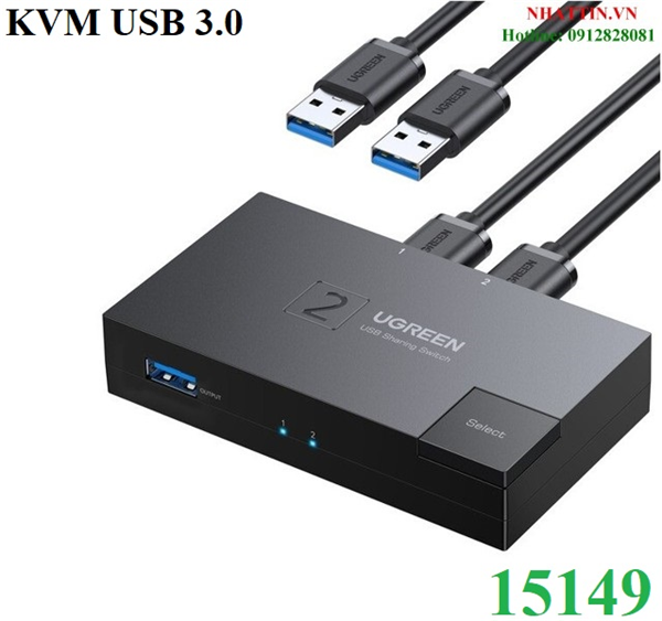 KVM Switch 2 vào 1 cổng USB 3.0 tốc độ 5Gbps Ugreen 15149 cao cấp