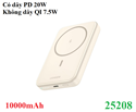 Pin sạc dự phòng không dây Magnetic 10000mAh PD20W Magsafe Qi 7.5W Ugreen 25208 cao cấp