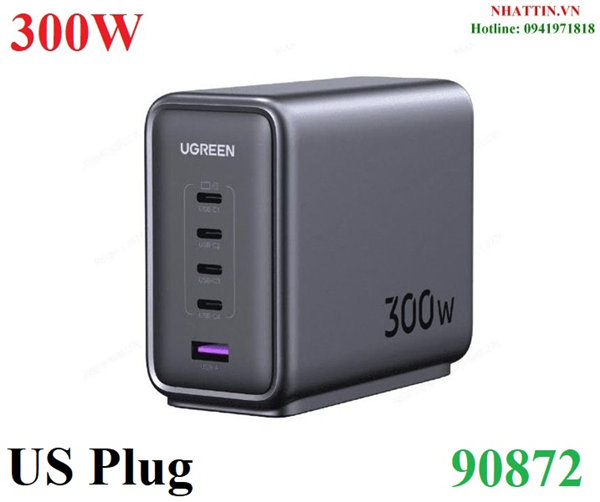 Sạc nhanh để bàn Nexode GaN 300W 5 cổng USB Type-C x4, Type-A x1 Ugreen 90872/CD333 cao cấp (US Plug)