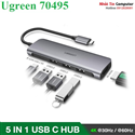 Thiết bị mở rộng 5 in 1 USB type-C sang HDMI 4K@60Hz/ Hub USB 3.0/ sạc PD 100W Ugreen 70495 cao cấp