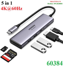 Thiết bị mở rộng Type-C 5 in 1 Sang HDMI 4K@60HZ + USB 3.0*2 + SD/TF + PD 100W Ugreen 60384 cao cấp