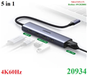 Thiết bị mở rộng Type-C 5 in 1 Sang HDMI 4K@60Hz + USB 3.0*3 + Lan 1000Mbps Ugreen 20934 cao cấp