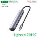 Thiết bị mở rộng USB Type C to HDMI 4K@30Hz kèm Hub 4 cổng USB 3.0 Ugreen 20197 cao cấp