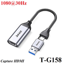 USB Capture HDMI, live streaming 1080P@30Hz HDMI to USB 2.0, Type-C Jasoz T-G158 cao cấp