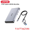 USB Capture HDMI, live streaming 4K@60Hz HDMI to USB 3.0, Type-C Unitek V1177AGY01 cao cấp